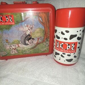 Vintage Disney 101 Dalmatians Aladdin Plastic Lunch Box Red 90s USA With Thermos